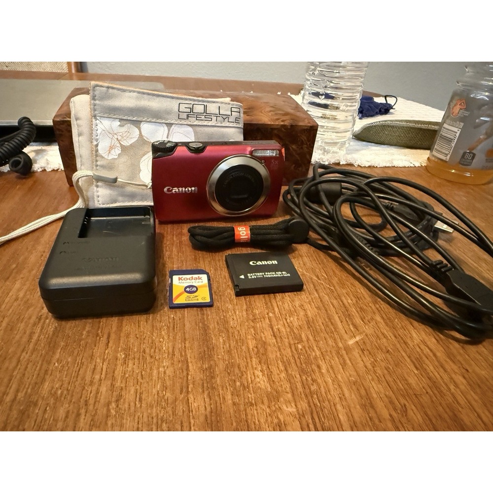 Canon PowerShot A3300 IS 16.0MP Digital Camera Red w/5x Zoom Bundle. Tested!